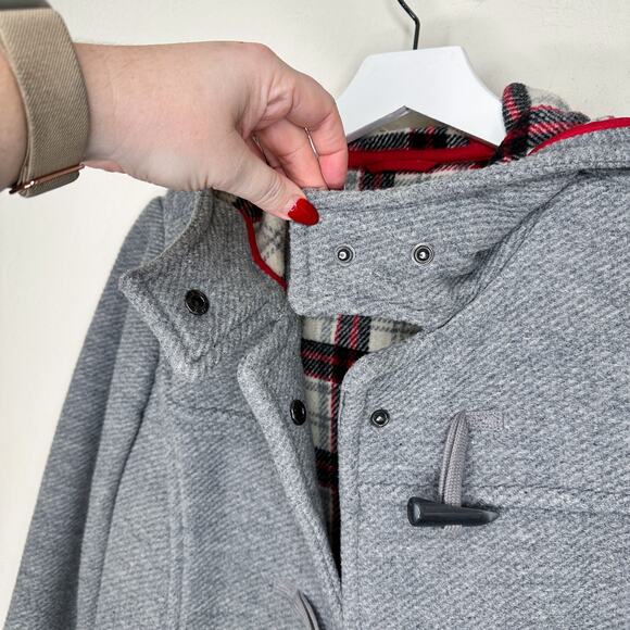 Old Navy Wool Blend Toggle Button Grey Long Hooded Winter Jacket Coat Medium - Picture 5 of 13